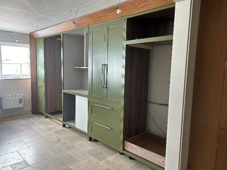 BTK In-frame Green Doors with Walnut Interior (Walnut framing)