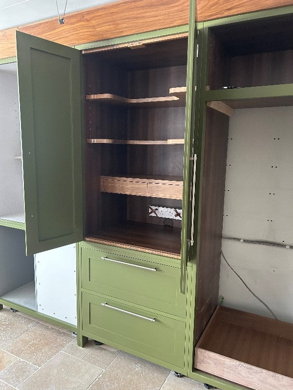 BTK In-frame Green Doors with Walnut Interior (Walnut framing)