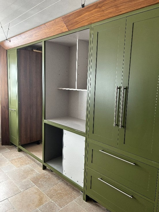 BTK In-frame Green Doors with Walnut Interior (Walnut framing)