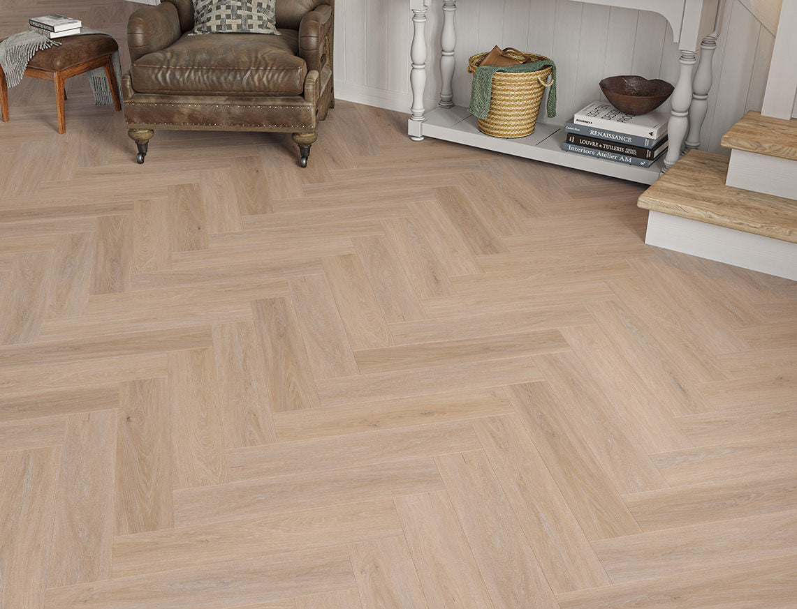 Porthcurno Oak Brown Oak Herringbone LVT Flooring | 128 x 615 x 6.5/0.5mm