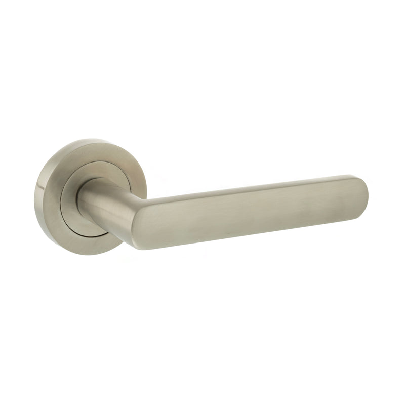 Atlantic Carolina Lever Door Handle on Round Rose - Satin Nickel