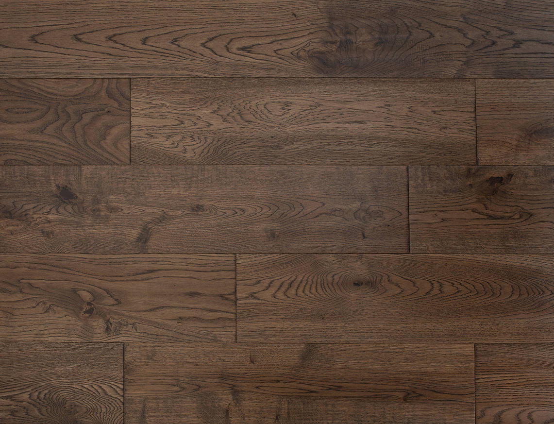 Raveley Oak Coffee Handscraped Brushed Plank Solid Wood Flooring | UV Lacquered | 150 x 300-1200 x 18mm