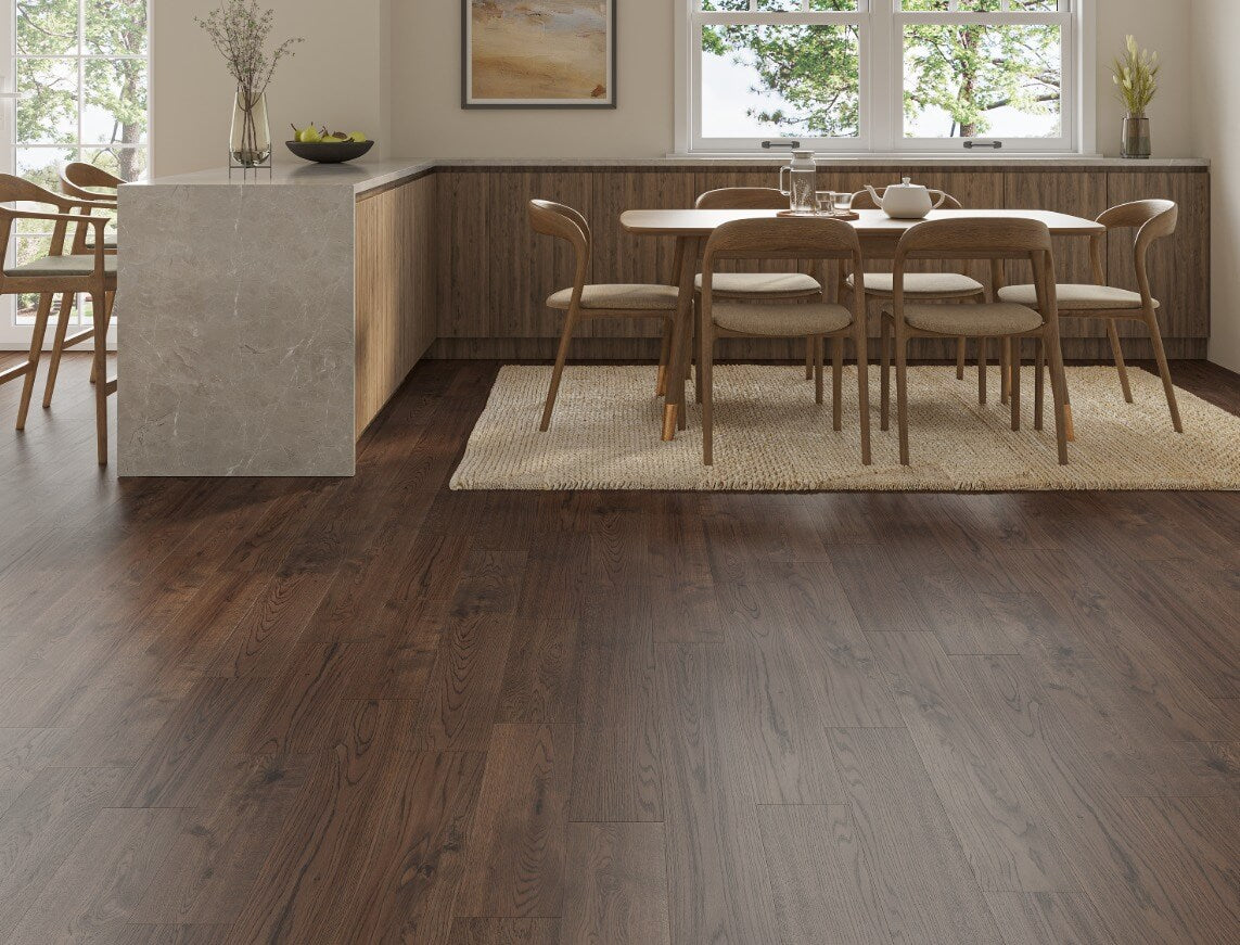 Raveley Oak Coffee Handscraped Brushed Plank Solid Wood Flooring | UV Lacquered | 150 x 300-1200 x 18mm