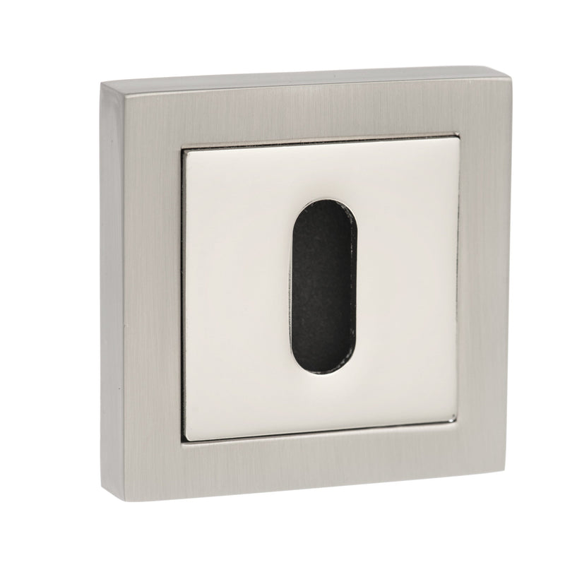 Atlantic Senza Pari Key Escutcheons on Square Rose - Satin Nickel/Polished Nickel