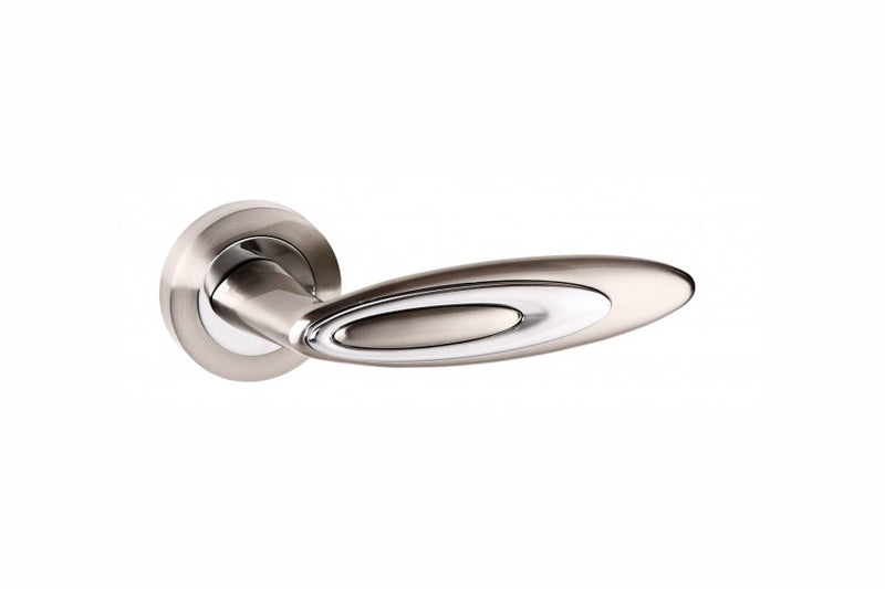 Atlantic Senza Pari Elisse Lever Door Handle on Round Rose - Satin Nickel/Polished Chrome