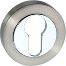 Atlantic Senza Pari Euro Escutcheons on Round Rose - Satin Nickel/Polished Chrome