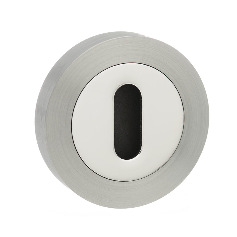 Atlantic Senza Pari Key Escutcheons on Round Rose - Satin Nickel/Chome Plate