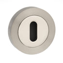 Atlantic Senza Pari Key Escutcheons on Round Rose - Satin Nickel/Nickel Plate