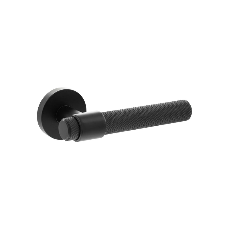 Atlantic Senza Pari Andretta Knurled Lever Door Handle on Minimal Round Rose - Matt Black