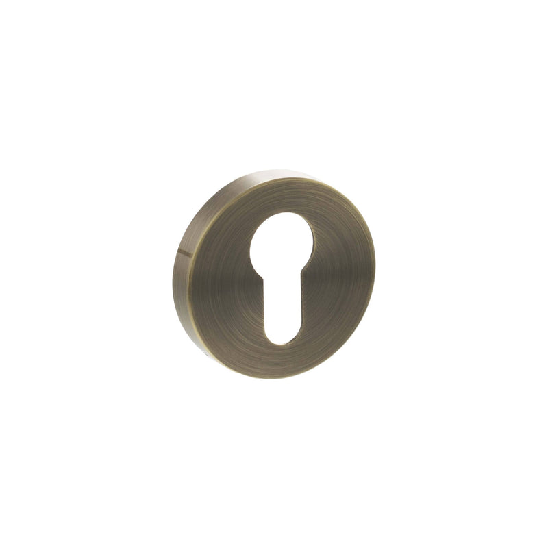 Atlantic Senza Pari Euro Escutcheons on Minimal Round Rose - Antique Brass