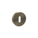 Atlantic Senza Pari Key Escutcheons on Minimal Round Rose - Antique Brass