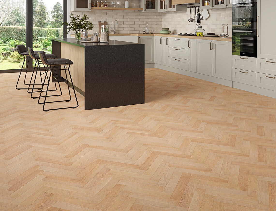 Sandwell Oak Natural Limed White Brushed Herringbone Engineered Wood Flooring | UV Lacquered | 70 x 350 x 10/2.5mm
