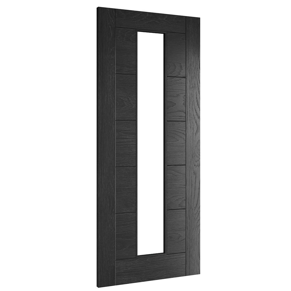 Pre-Assembled Seville Brushed Black Oak Glazed 1L Door Set FSC