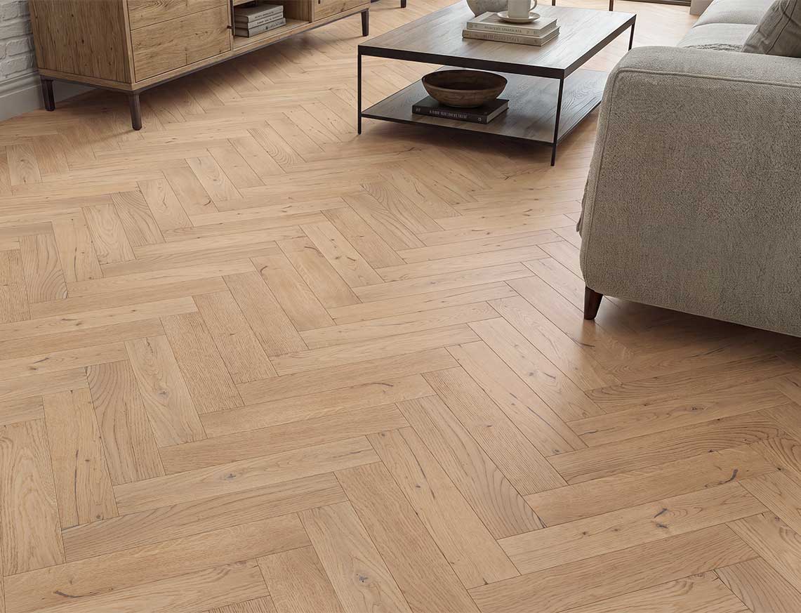 Stamford Oak Invisible Smooth Herringbone Solid Wood Flooring | UV Oiled | 70 x 350 x 18mm