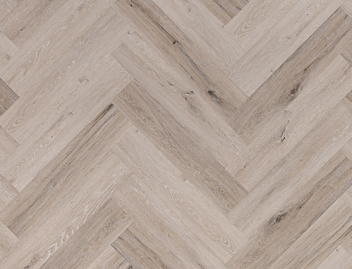 Studland Oak Whitewashed Grey Oak Herringbone LVT Flooring | 128 x 615 x 5/0.5mm