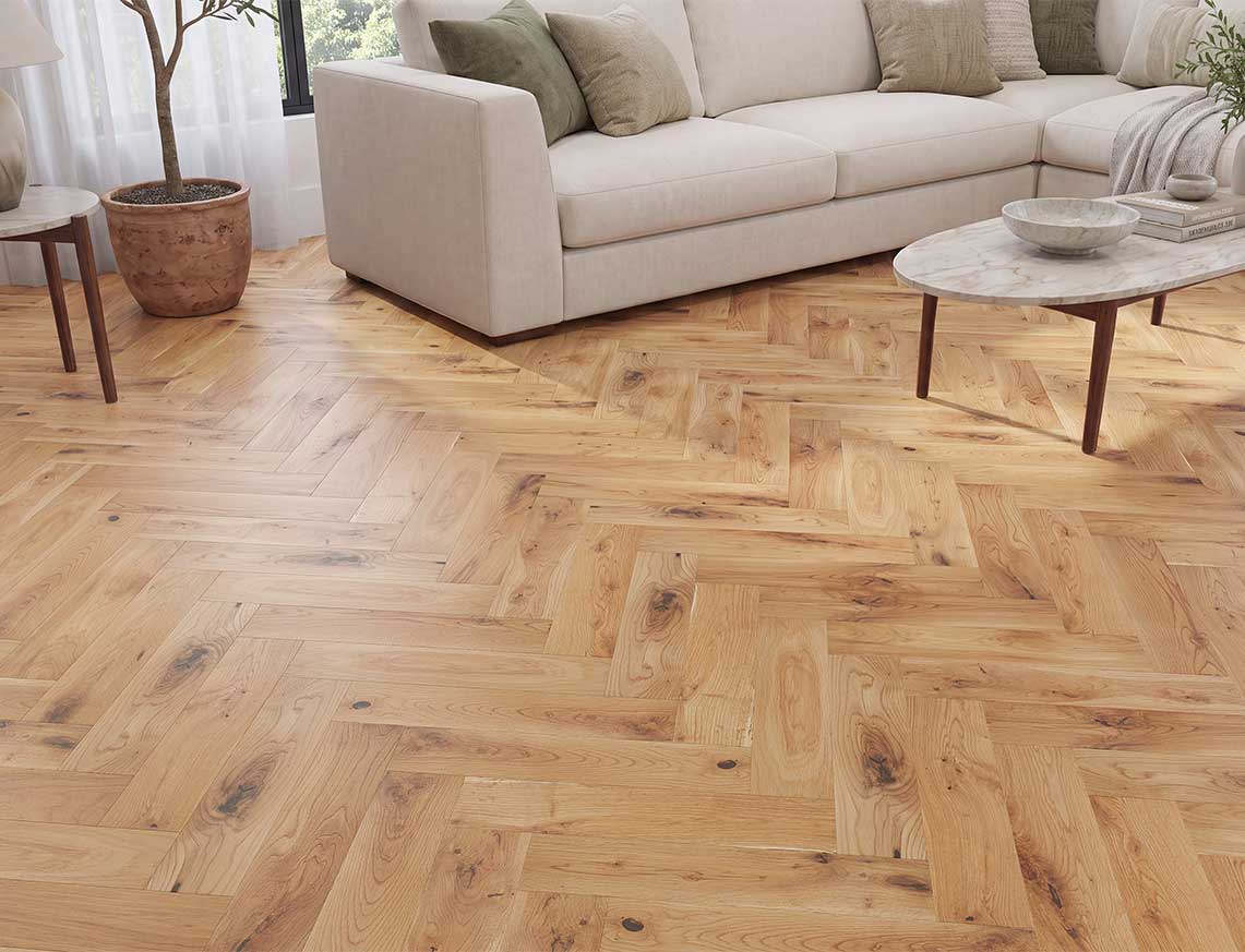 Tavistock Oak Smooth Herringbone Solid Wood Flooring | UV Lacquered | 90 x 400 x 18mm