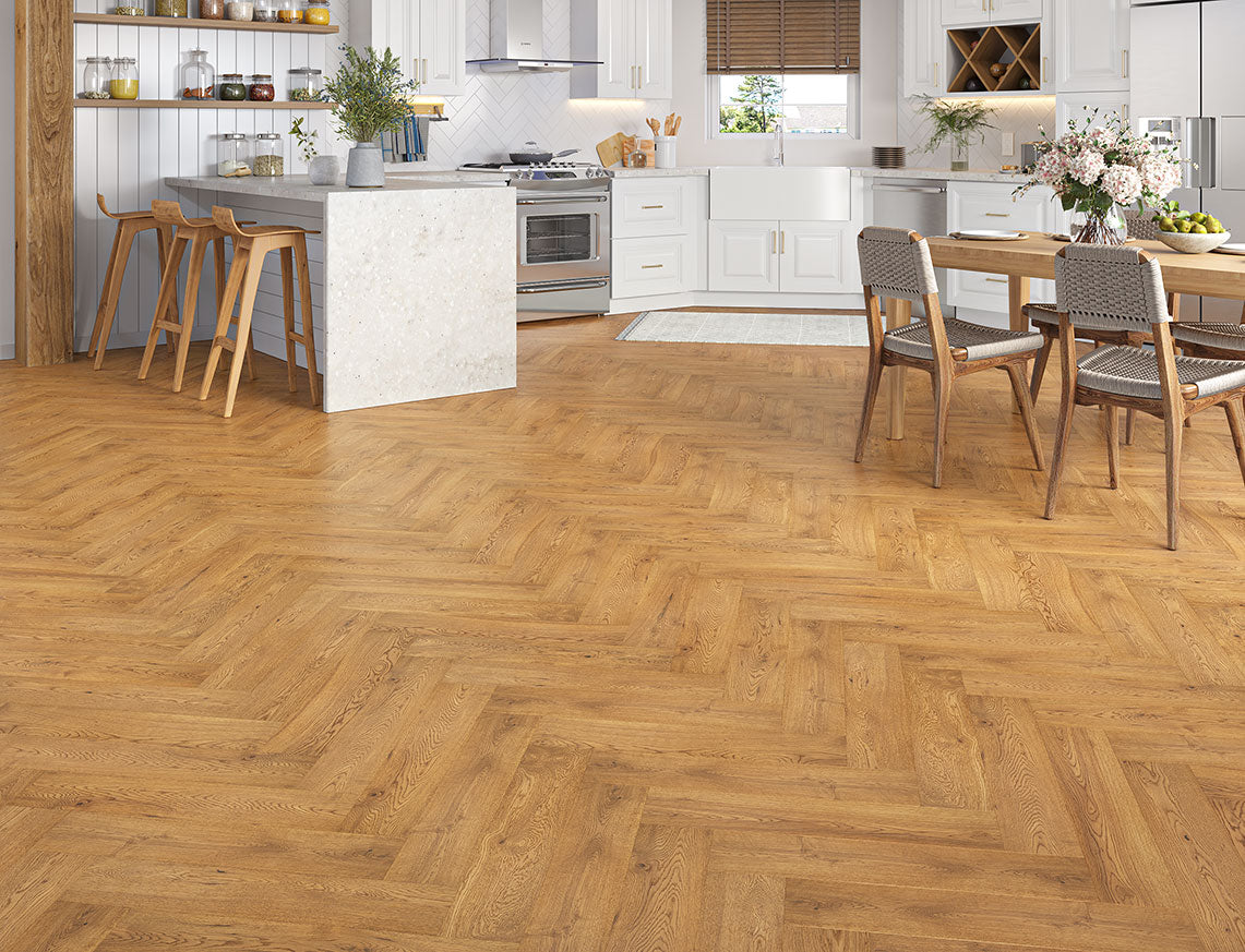 Thetford Oak Golden Brushed Herringbone Engineered Wood Flooring | UV Oiled | 125 x 600 x 15/4mm