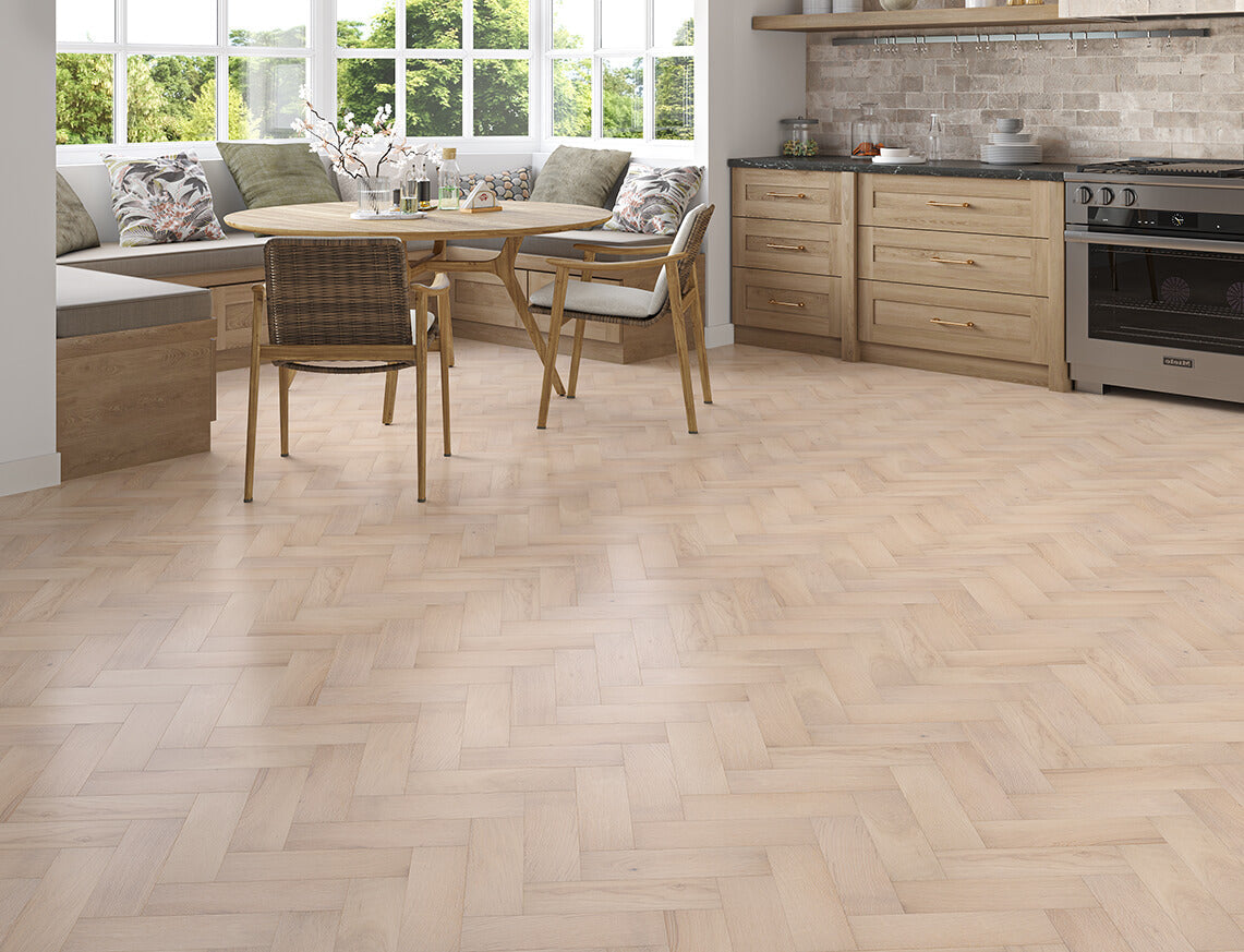 Whinfell Oak White Brushed Herringbone Engineered Wood Flooring | UV Lacquered | 90 x 300 x 14/3mm
