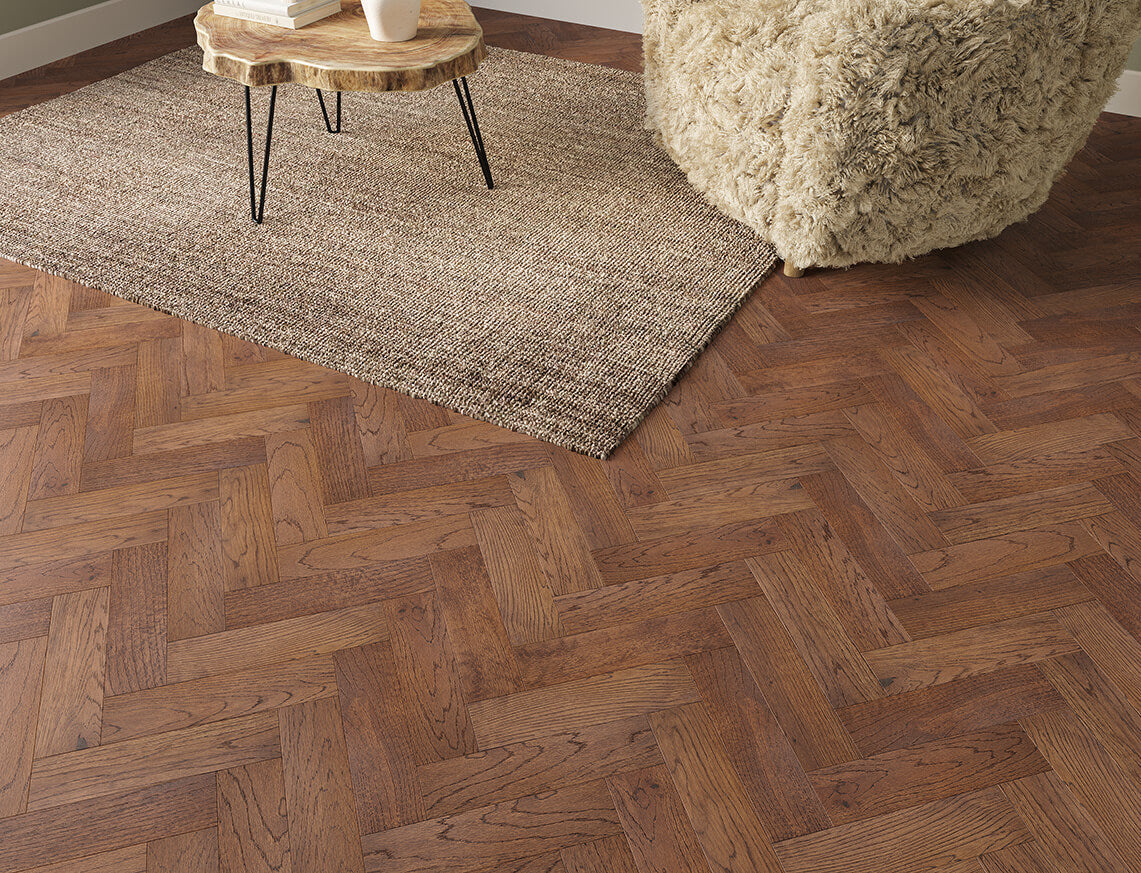 Windsor Oak Dark Golden Brushed Herringbone Engineered Wood Flooring | UV Lacquered | 80 x 300 x 10/3mm