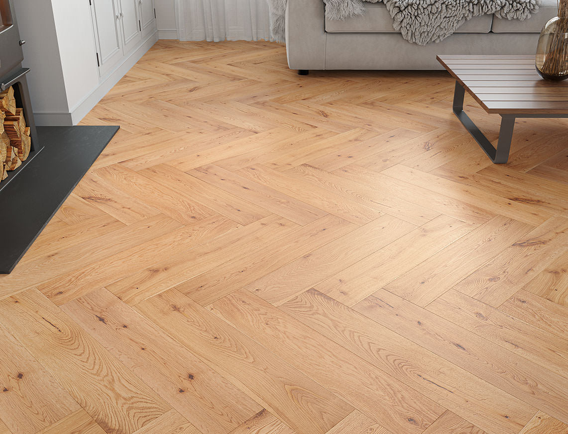 Hatfield Oak Natural Smooth Herringbone Engineered Wood Flooring | UV Oiled | 125 x 600 x 15/4mm