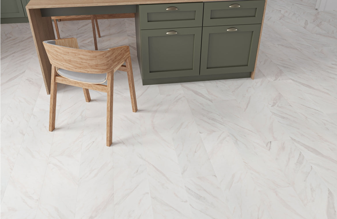 VarioClic 8mm Amora White Marble Tile Effect Laminate Flooring | 244 x 1204 x 8mm