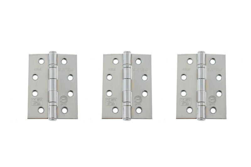 Atlantic Ball Bearing Hinges Grade 11 Fire Rated 4" x 3" x 2.5mm set of 3 - Polished Chrome