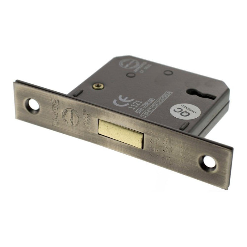 Atlantic 2.5" CE Elite 3 Lever Key Deadlock (Antique Brass) - Door Supplies Online