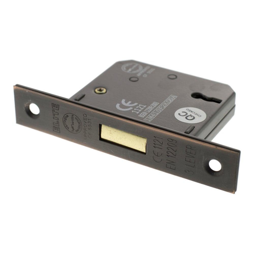 Atlantic 2.5" CE Elite 3 Lever Key Deadlock (Antique Copper) - Door Supplies Online