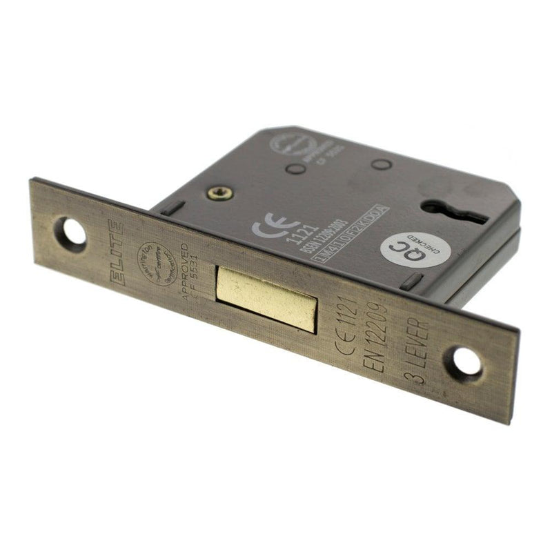 Atlantic 2.5" CE Elite 3 Lever Key Deadlock (Matt Antique Brass) - Door Supplies Online