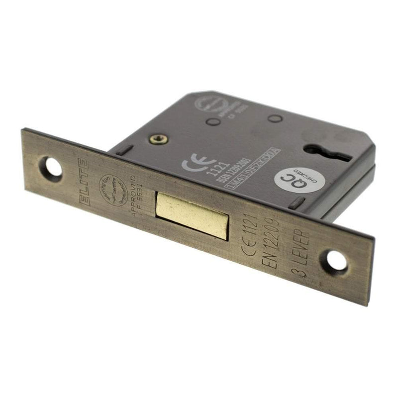 Atlantic 3" CE Elite 3 Lever Key Deadlock (Matt Antique Brass) - Door Supplies Online