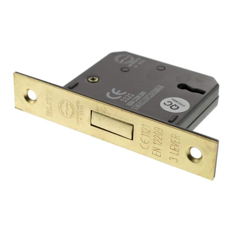 Atlantic 3" CE Elite 3 Lever Key Deadlock (Polished Brass) - Door Supplies Online