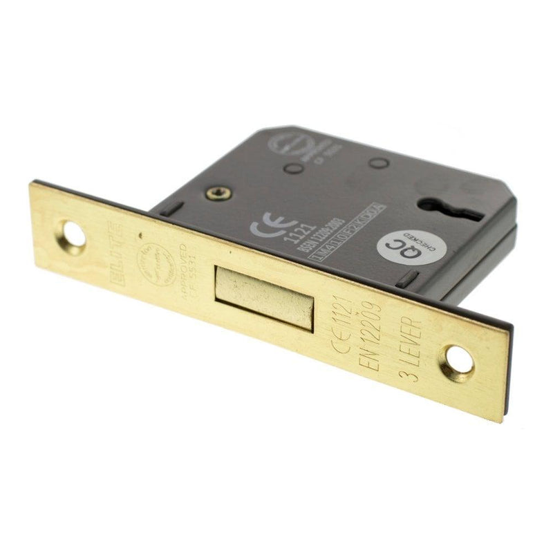 Atlantic 2.5" CE Elite 3 Lever Key Deadlock (Satin Brass) - Door Supplies Online