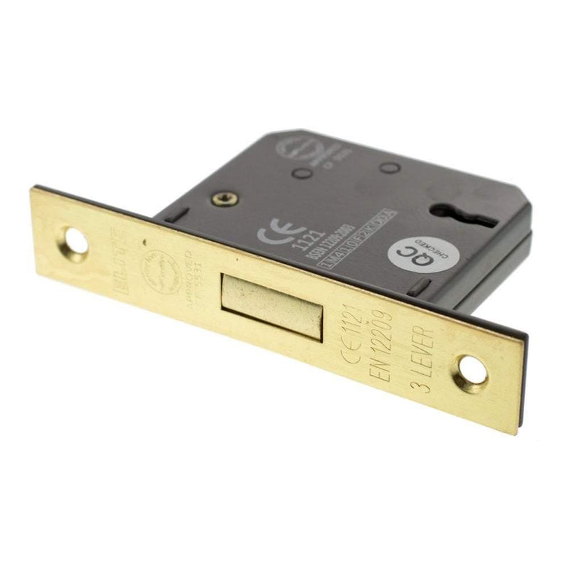 Atlantic 3" CE Elite 3 Lever Key Deadlock (Satin Brass) - Door Supplies Online