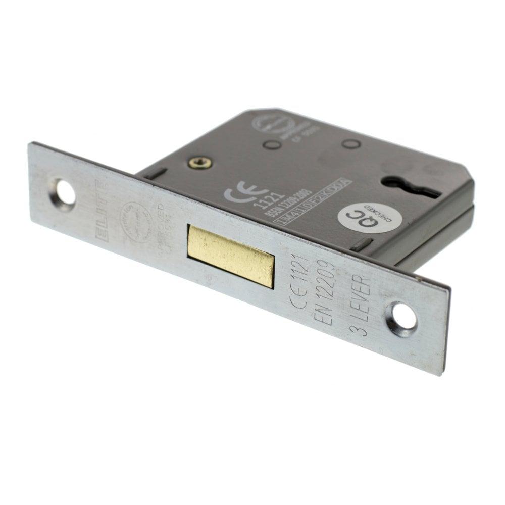 Atlantic 2.5" CE Elite 3 Lever Key Deadlock (Satin Chrome) - Door Supplies Online