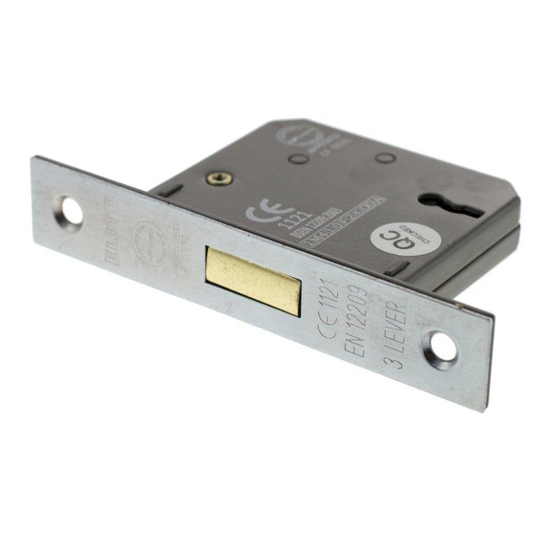 Atlantic 2.5" CE Elite 3 Lever Key Deadlock (Satin Chrome) - Door Supplies Online