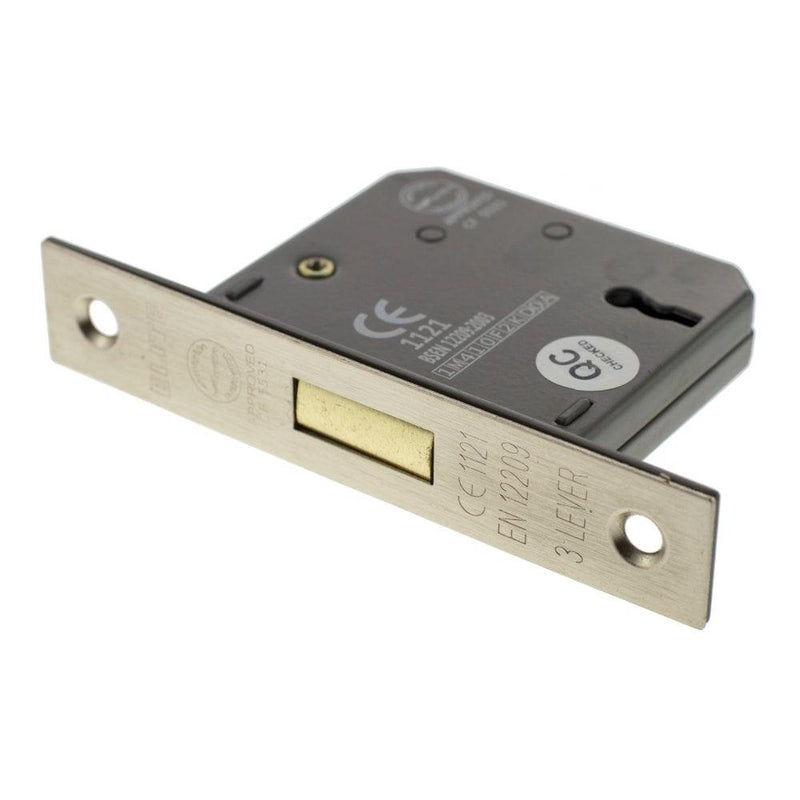 Atlantic 2.5" CE Elite 3 Lever Key Deadlock (Satin Nickel) - Door Supplies Online