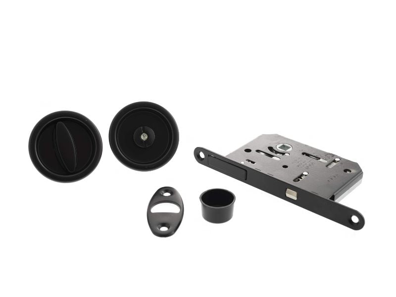 Atlantic AGB Sliding Door Bathroom Lock Set with Round Flush Handle - Matt Black