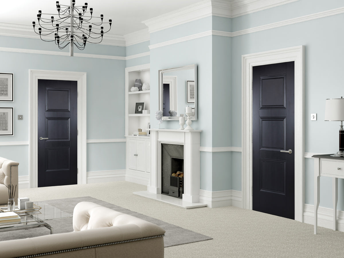 Pre-Assembled Black Amsterdam Fire Door Set