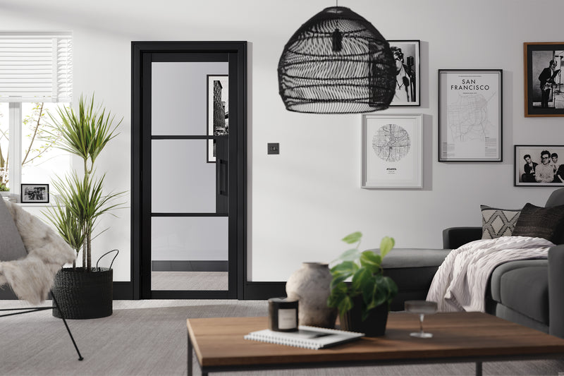 LPD Black Primed Tribeca 3L Clear Glazed Internal door