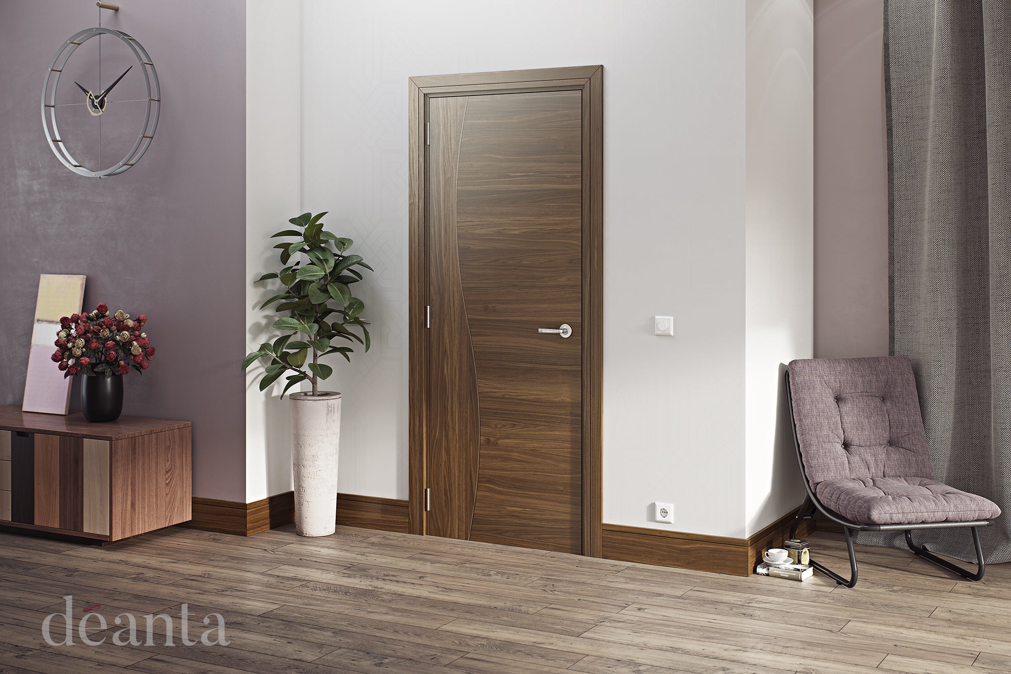 Deanta Walnut Cadiz Fire Door Pre-finished FSC