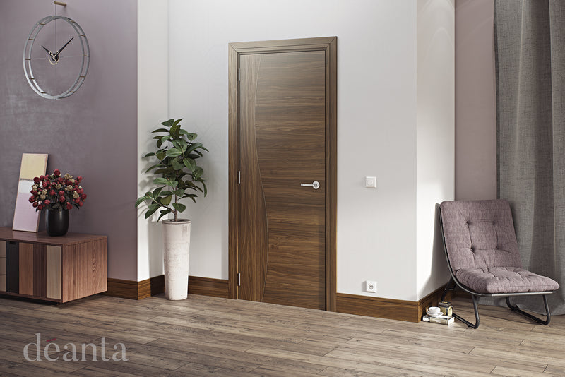 Deanta Walnut Cadiz Fire Door Pre-finished