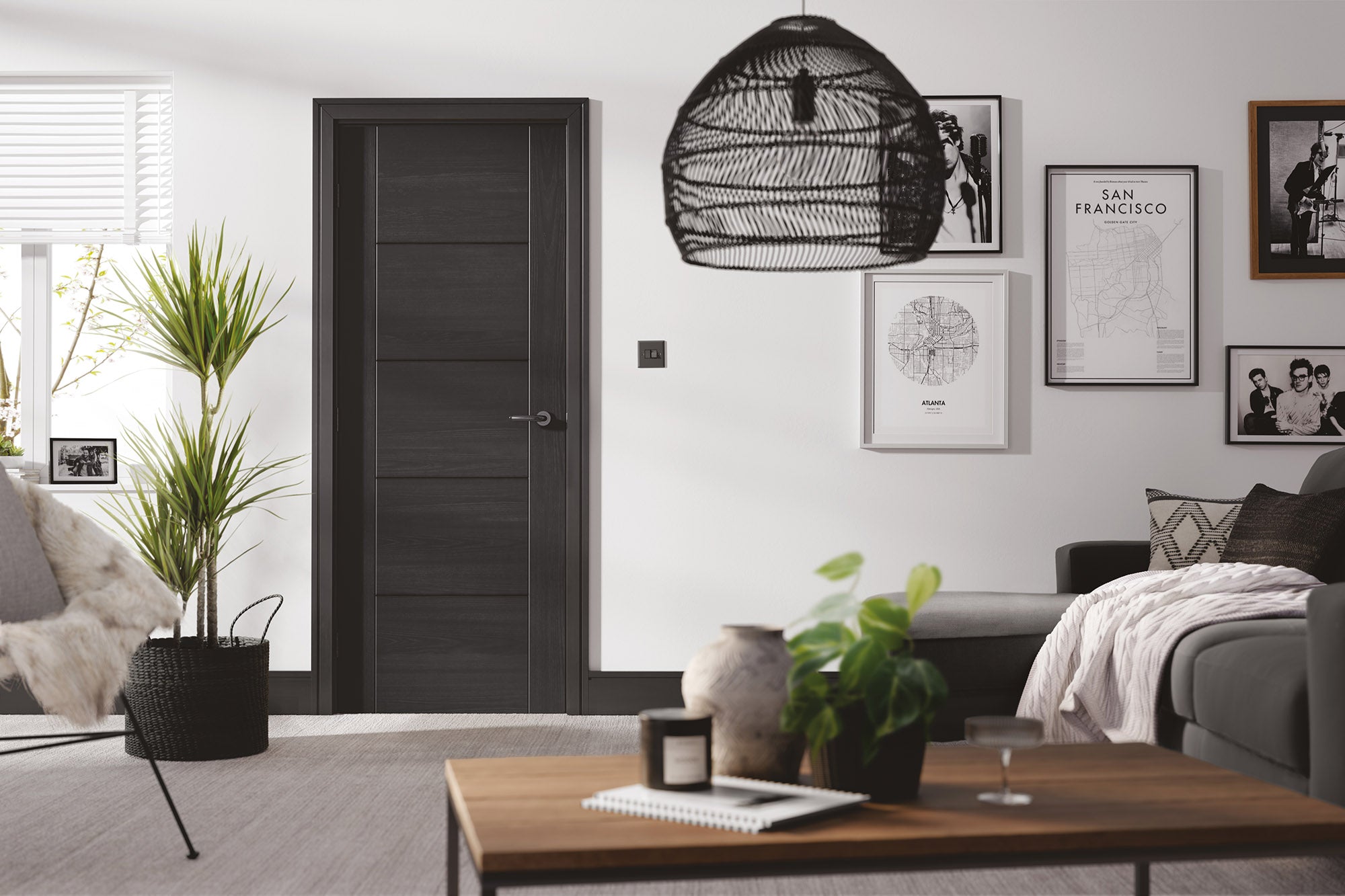 Pre-Assembled Charcoal Black Vancouver 5P Fire Door Set