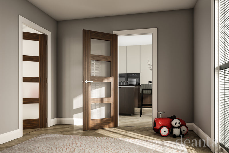 Deanta Walnut Coventry Clear Glazed Pre-finished Internal door