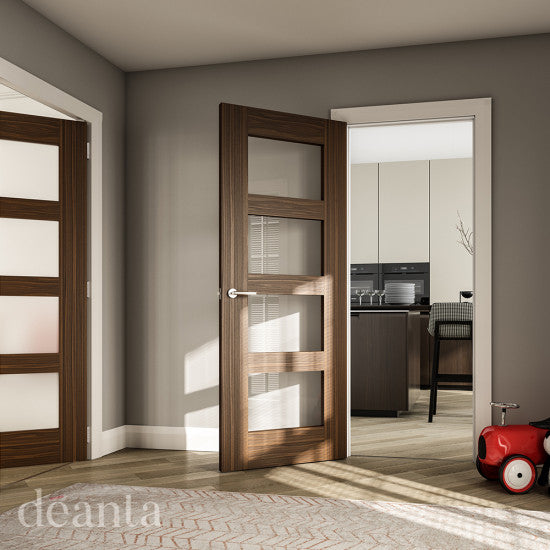 Deanta Walnut Coventry Glazed Fire Door Pre-finished