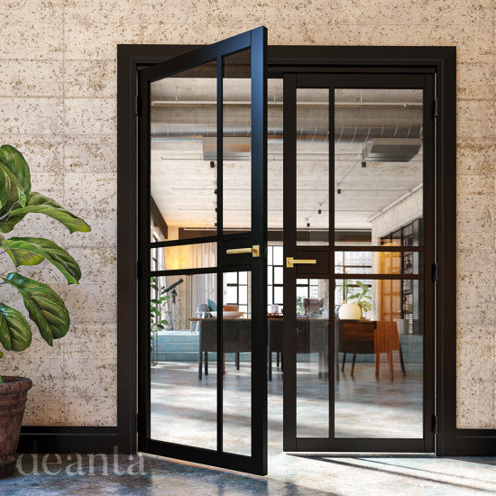 Deanta Dalston Black Prefinished Clear Glazed Internal door