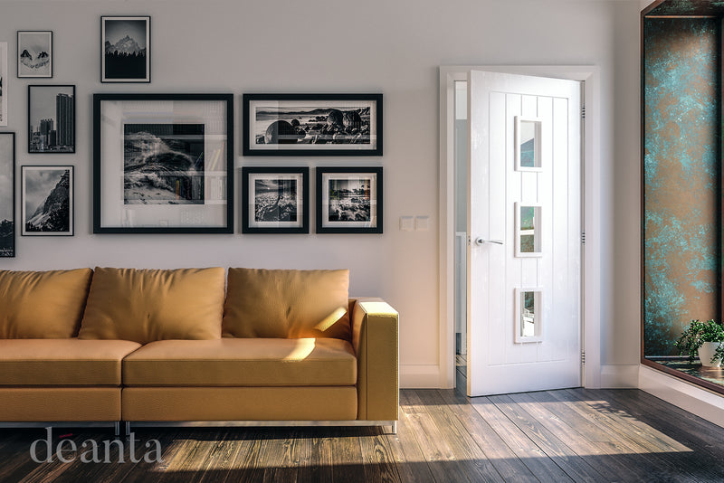 Deanta White Primed Ely Clear Glazed Fire Door Internal door