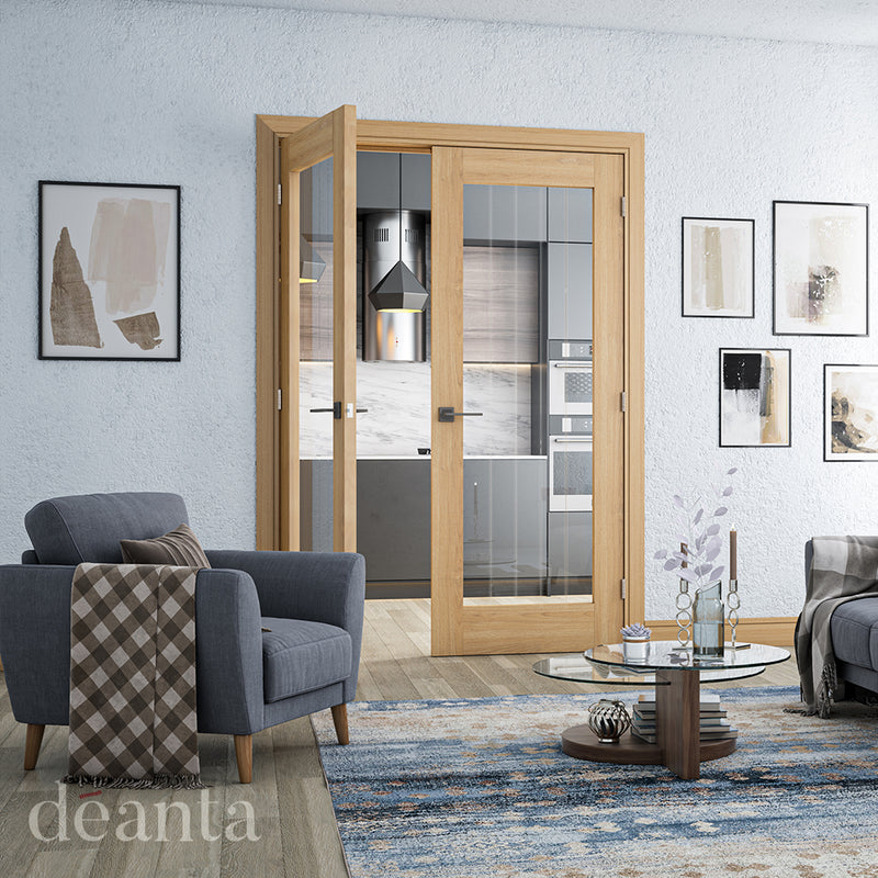 Deanta Oak Ely 1L Full Glazed Pre-finished Internal door