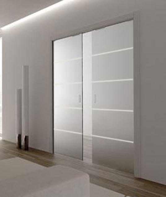 Eclisse Righe1 Satin Glass Double Pocket Door System