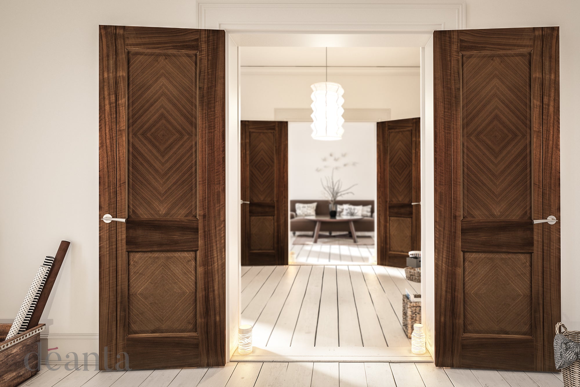 Pre-Assembled Walnut Kensington Fire Door Set Pre-finished FSC