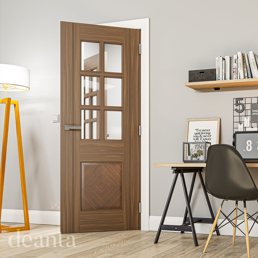 Deanta Walnut Kensington Glazed Pre-finished Internal door
